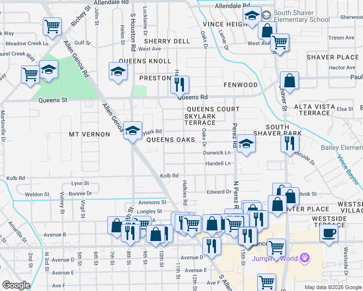 map of restaurants, bars, coffee shops, grocery stores, and more near 715 Skylark Road in Pasadena
