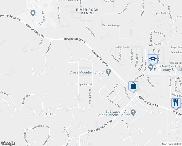 map of restaurants, bars, coffee shops, grocery stores, and more near 25403 North Saddle Trail in San Antonio