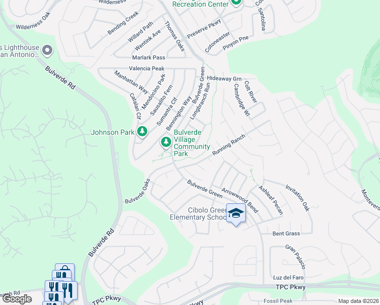 map of restaurants, bars, coffee shops, grocery stores, and more near 24922 Orchard Acres in San Antonio