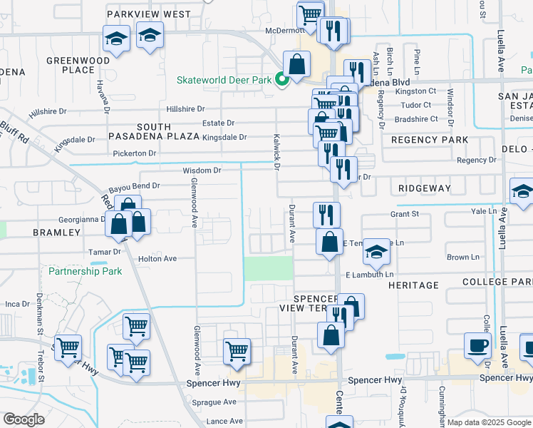 map of restaurants, bars, coffee shops, grocery stores, and more near 4200 Kalwick Drive in Deer Park