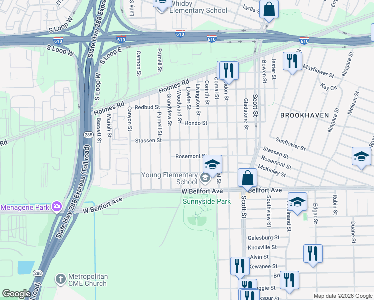 map of restaurants, bars, coffee shops, grocery stores, and more near 8202 Lawler Street in Houston