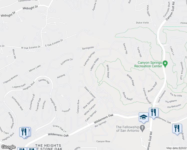 map of restaurants, bars, coffee shops, grocery stores, and more near 426 Legacy Ridge in San Antonio