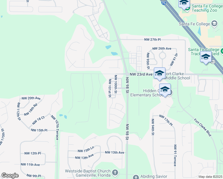 map of restaurants, bars, coffee shops, grocery stores, and more near 2081 Northwest 101st Drive in Gainesville