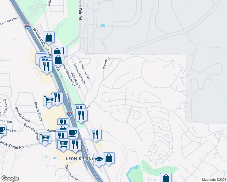 map of restaurants, bars, coffee shops, grocery stores, and more near 7426 Hovingham in San Antonio