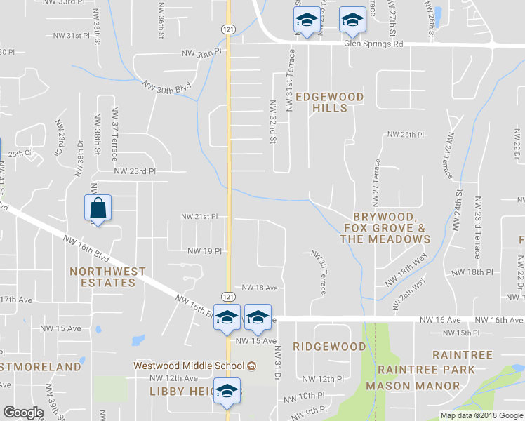 map of restaurants, bars, coffee shops, grocery stores, and more near 3214 Northwest 21 Avenue in Gainesville