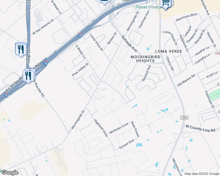 map of restaurants, bars, coffee shops, grocery stores, and more near 426 South Water Lane in New Braunfels