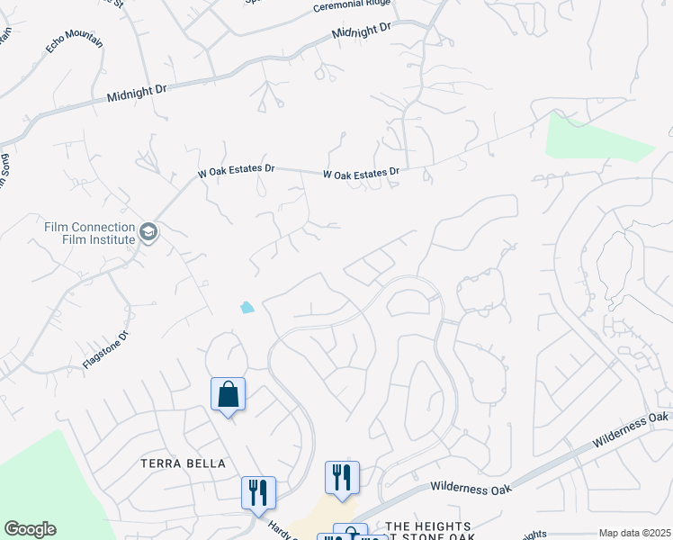 map of restaurants, bars, coffee shops, grocery stores, and more near 23649 Silver Creek in San Antonio