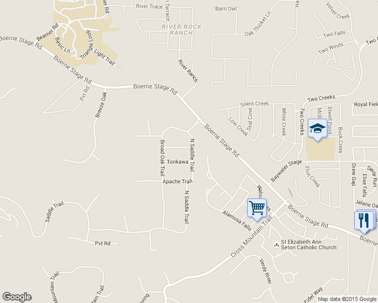 map of restaurants, bars, coffee shops, grocery stores, and more near 8802 Shoshoni Trail in San Antonio