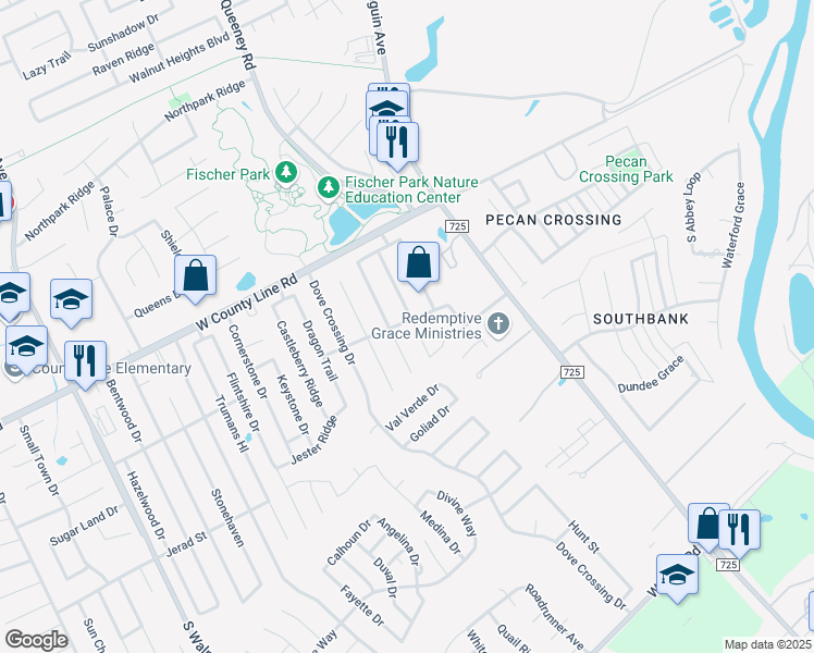 map of restaurants, bars, coffee shops, grocery stores, and more near 311 Chapel Bend in New Braunfels