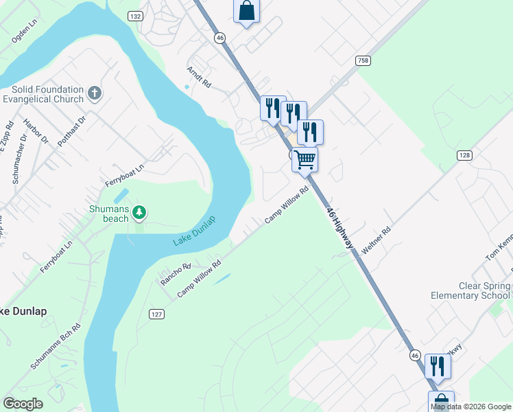 map of restaurants, bars, coffee shops, grocery stores, and more near 1790 Sunflower Bluff in New Braunfels