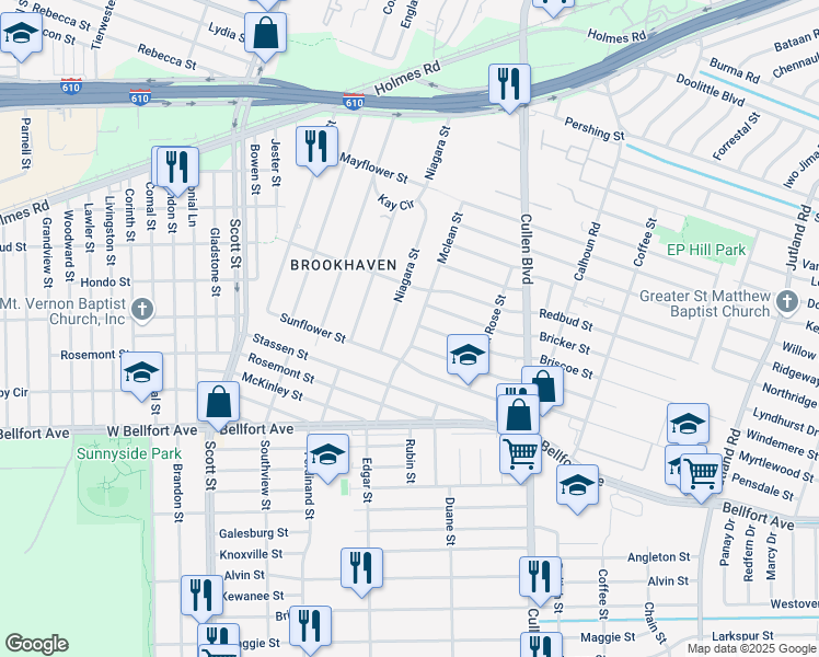 map of restaurants, bars, coffee shops, grocery stores, and more near 1212 Niagara Street in Houston