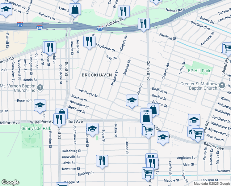 map of restaurants, bars, coffee shops, grocery stores, and more near 1212 Niagara Street in Houston
