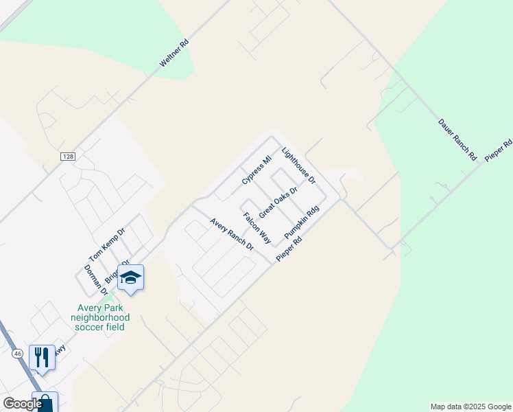 map of restaurants, bars, coffee shops, grocery stores, and more near 2240 Hawk Drive in New Braunfels