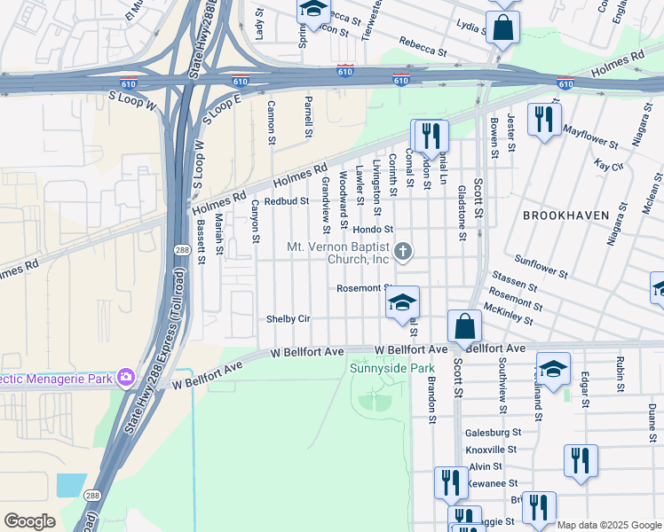 map of restaurants, bars, coffee shops, grocery stores, and more near 8203 Grandview Street in Houston