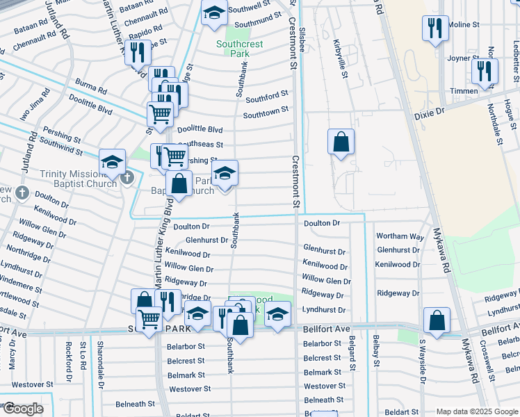 map of restaurants, bars, coffee shops, grocery stores, and more near 5926 Longmeadow Street in Houston