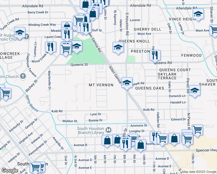 map of restaurants, bars, coffee shops, grocery stores, and more near 2603 Shenandoah Dr in Pasadena