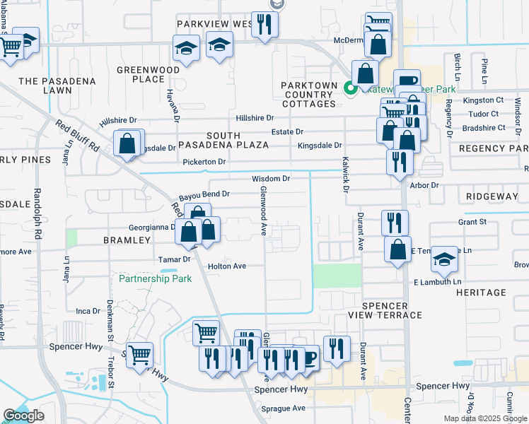 map of restaurants, bars, coffee shops, grocery stores, and more near 814 Bayou Vista Drive in Deer Park
