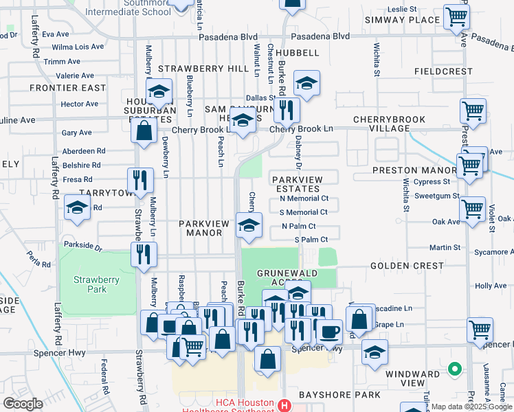 map of restaurants, bars, coffee shops, grocery stores, and more near 2607 Cherry Lane in Pasadena