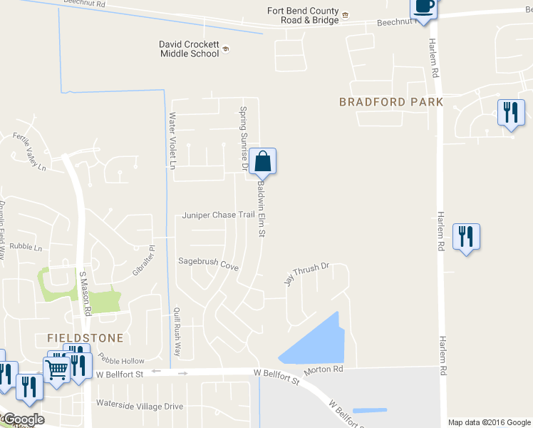 map of restaurants, bars, coffee shops, grocery stores, and more near 5602 Baldwin Elm Street in Richmond