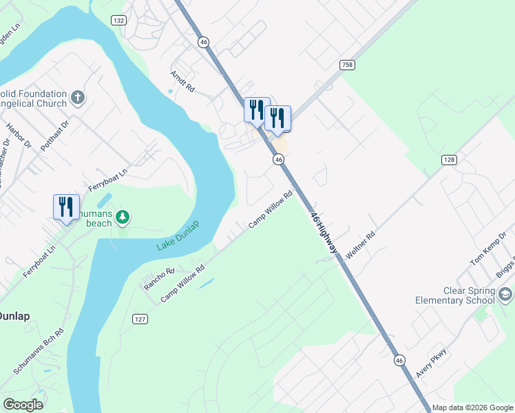map of restaurants, bars, coffee shops, grocery stores, and more near 1790 Sunflower Bluff in New Braunfels