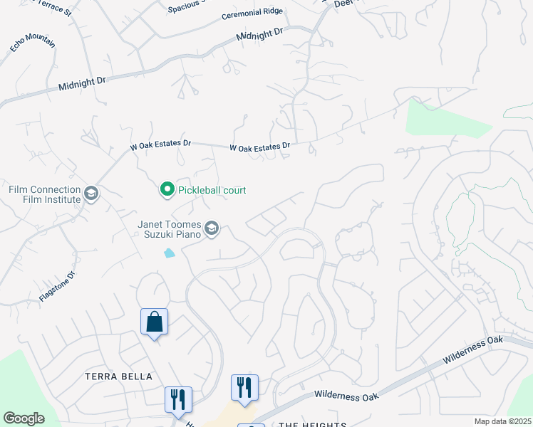 map of restaurants, bars, coffee shops, grocery stores, and more near 23630 Silversmith in San Antonio