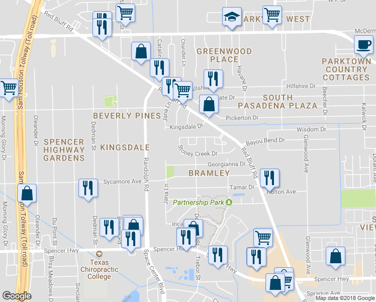 map of restaurants, bars, coffee shops, grocery stores, and more near 6307 Stoney Creek Drive in Pasadena