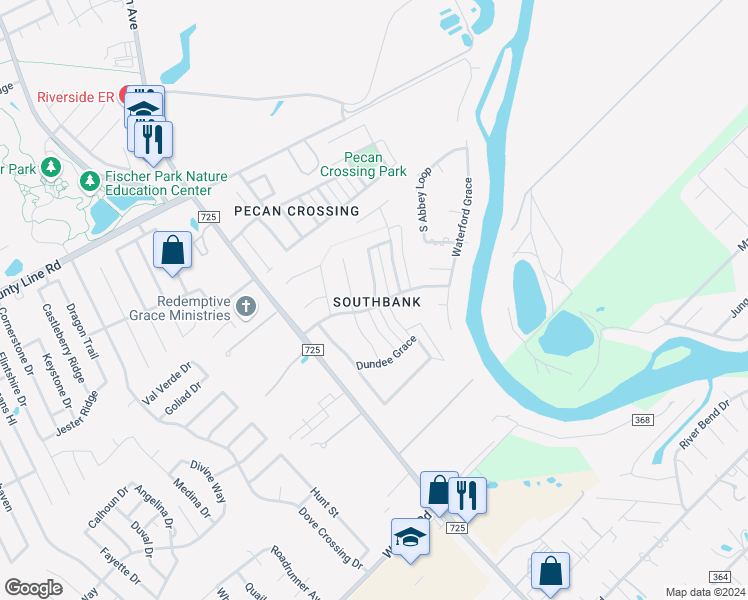 map of restaurants, bars, coffee shops, grocery stores, and more near 2292 Brittany Grace in New Braunfels
