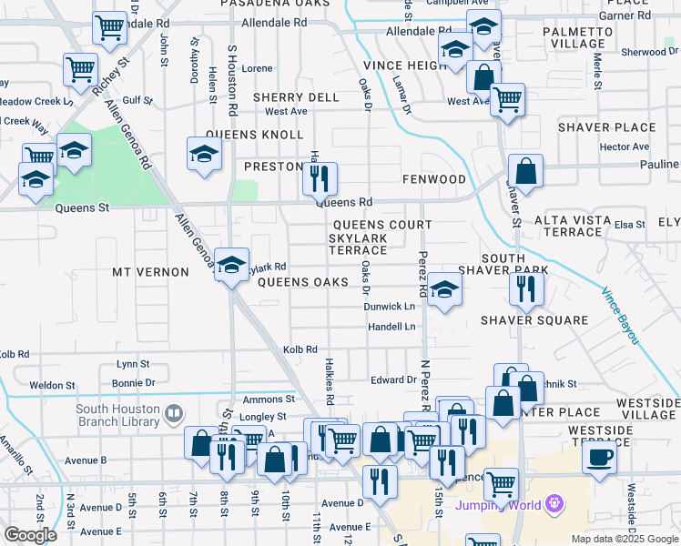 map of restaurants, bars, coffee shops, grocery stores, and more near 715 Skylark Road in Pasadena