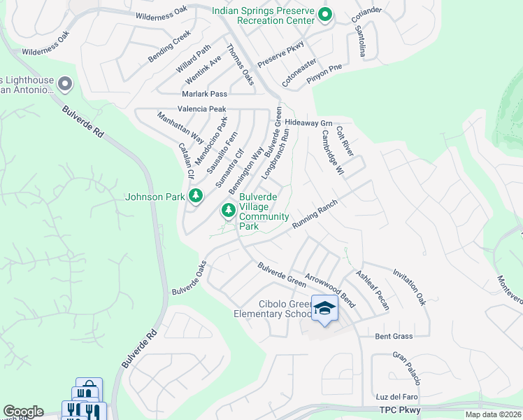 map of restaurants, bars, coffee shops, grocery stores, and more near 24922 Orchard Acres in San Antonio