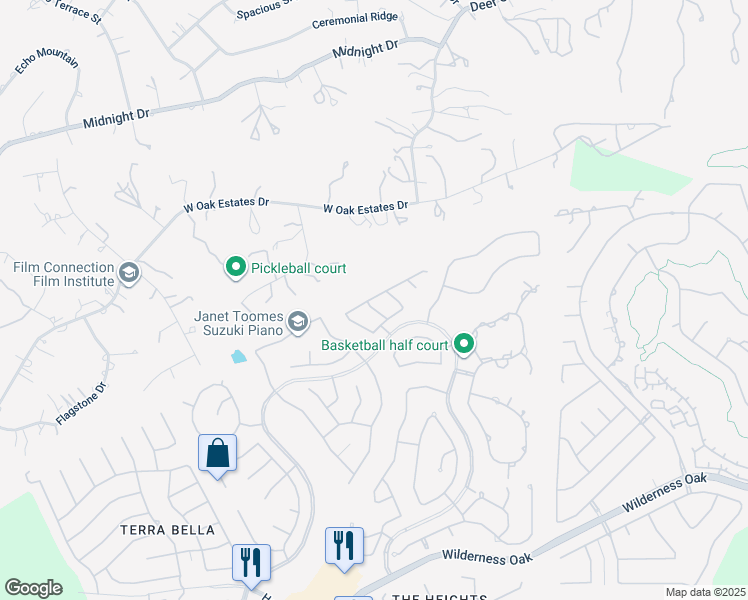 map of restaurants, bars, coffee shops, grocery stores, and more near 23630 Silversmith in San Antonio