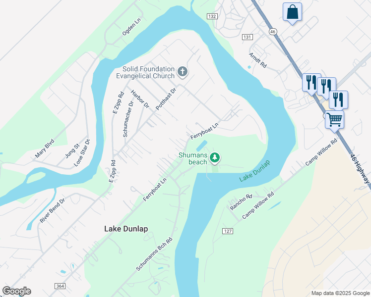 map of restaurants, bars, coffee shops, grocery stores, and more near 101 Jacks Lane in New Braunfels