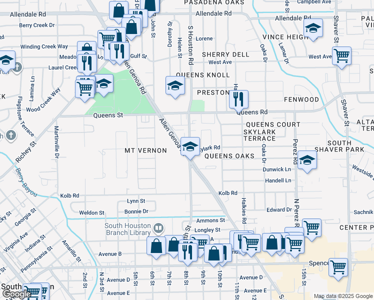 map of restaurants, bars, coffee shops, grocery stores, and more near 2555 Allen Genoa Road in Pasadena
