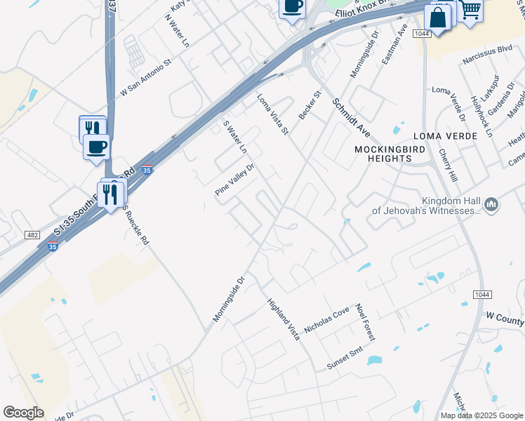map of restaurants, bars, coffee shops, grocery stores, and more near 375 Copper Mountain in New Braunfels