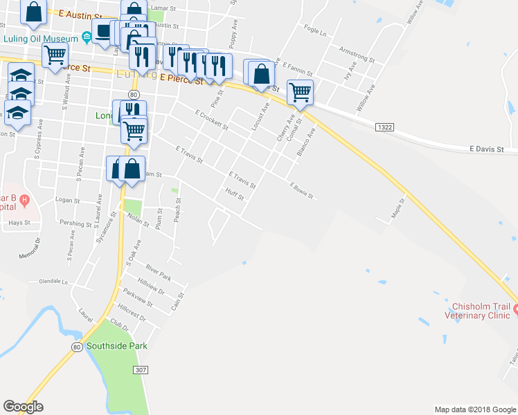 map of restaurants, bars, coffee shops, grocery stores, and more near 505 Cherry Avenue in Luling