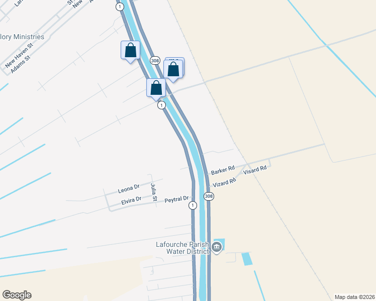 map of restaurants, bars, coffee shops, grocery stores, and more near 5227 Louisiana 1 in Raceland