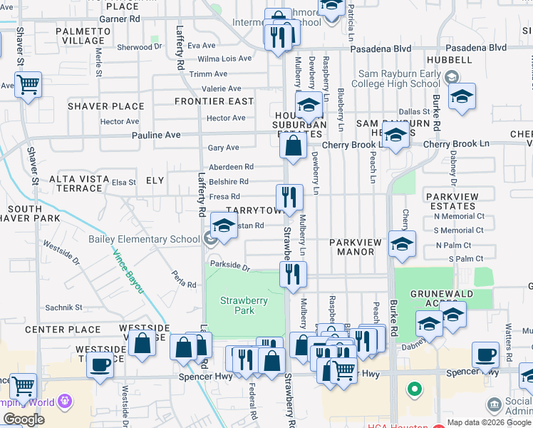 map of restaurants, bars, coffee shops, grocery stores, and more near 1301 Dunstan Road in Pasadena