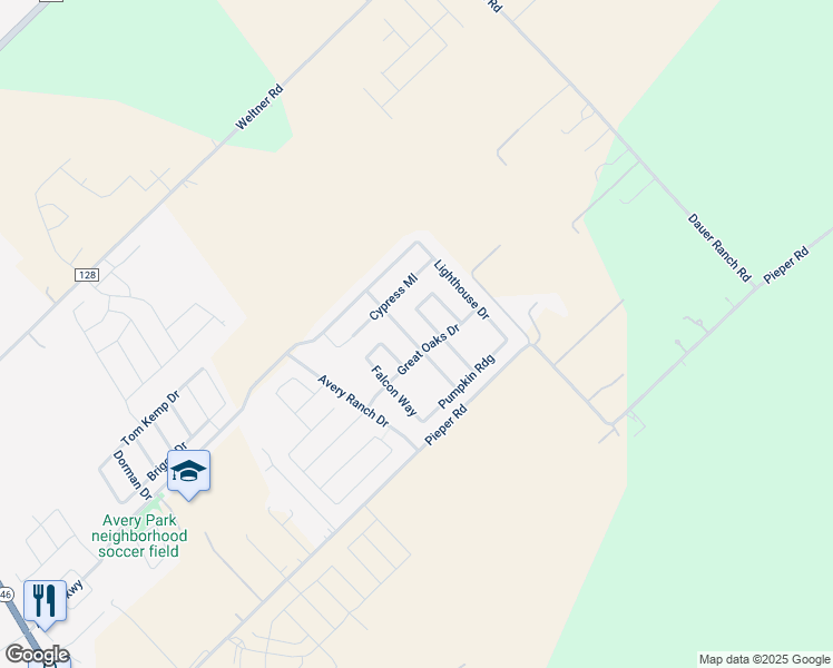 map of restaurants, bars, coffee shops, grocery stores, and more near 2249 Olive Hill Drive in New Braunfels