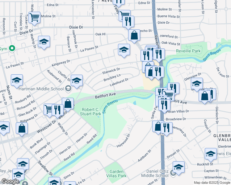 map of restaurants, bars, coffee shops, grocery stores, and more near in Houston