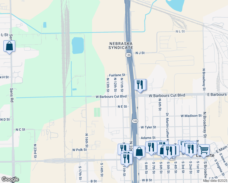 map of restaurants, bars, coffee shops, grocery stores, and more near 705 North 12th Street in La Porte