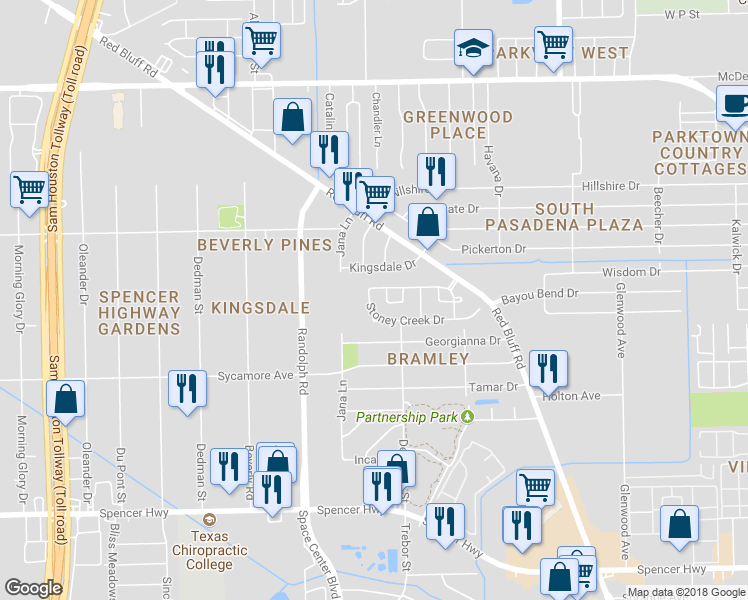 map of restaurants, bars, coffee shops, grocery stores, and more near 6213 Stoney Creek Drive in Pasadena