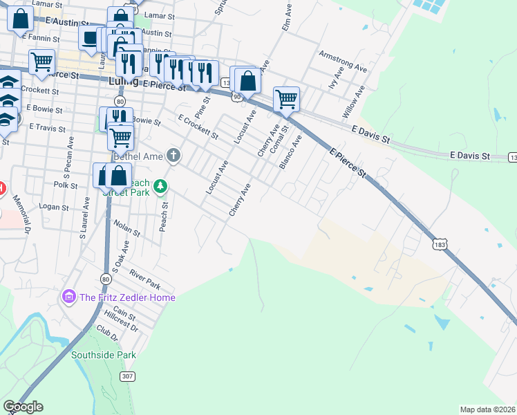 map of restaurants, bars, coffee shops, grocery stores, and more near 505 Cherry Avenue in Luling