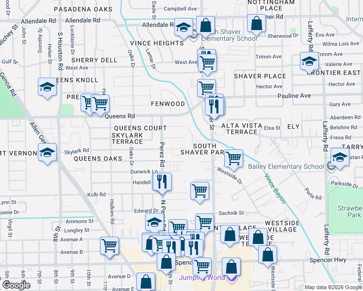 map of restaurants, bars, coffee shops, grocery stores, and more near 204 Hummingbird Court in Pasadena