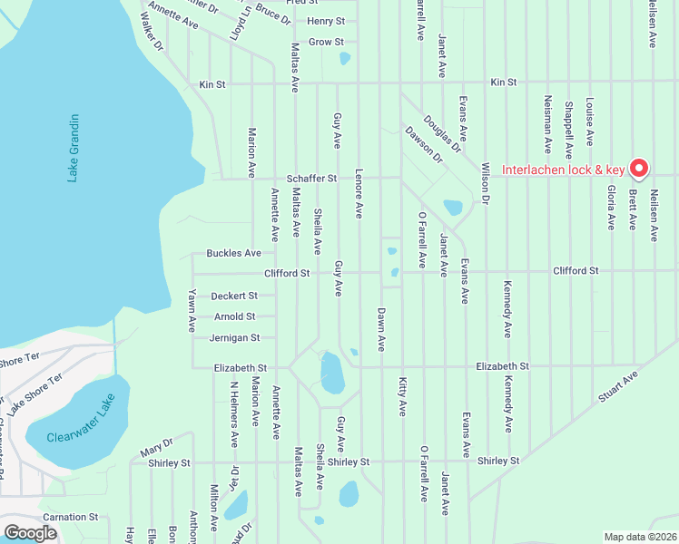 map of restaurants, bars, coffee shops, grocery stores, and more near 602 Guy Avenue in Interlachen