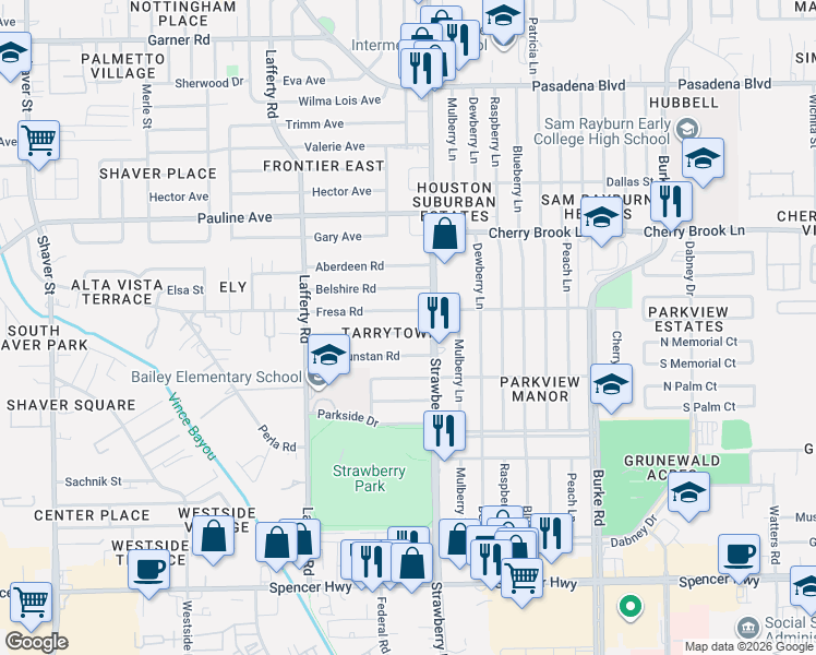 map of restaurants, bars, coffee shops, grocery stores, and more near 1301 Fresa Road in Pasadena