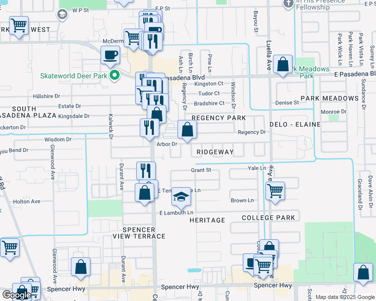 map of restaurants, bars, coffee shops, grocery stores, and more near 317 Arbor Drive in Deer Park