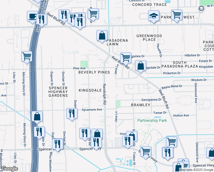 map of restaurants, bars, coffee shops, grocery stores, and more near 2535 Randolph Road in Pasadena