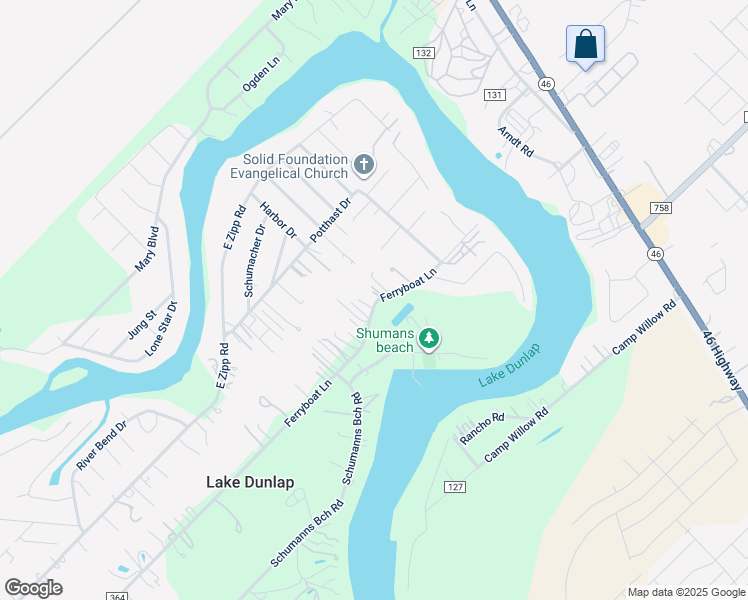 map of restaurants, bars, coffee shops, grocery stores, and more near 1021 Ferryboat Lane in New Braunfels