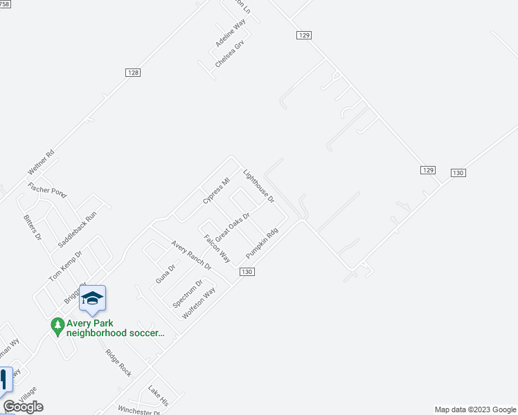 map of restaurants, bars, coffee shops, grocery stores, and more near Kolibri Way in New Braunfels