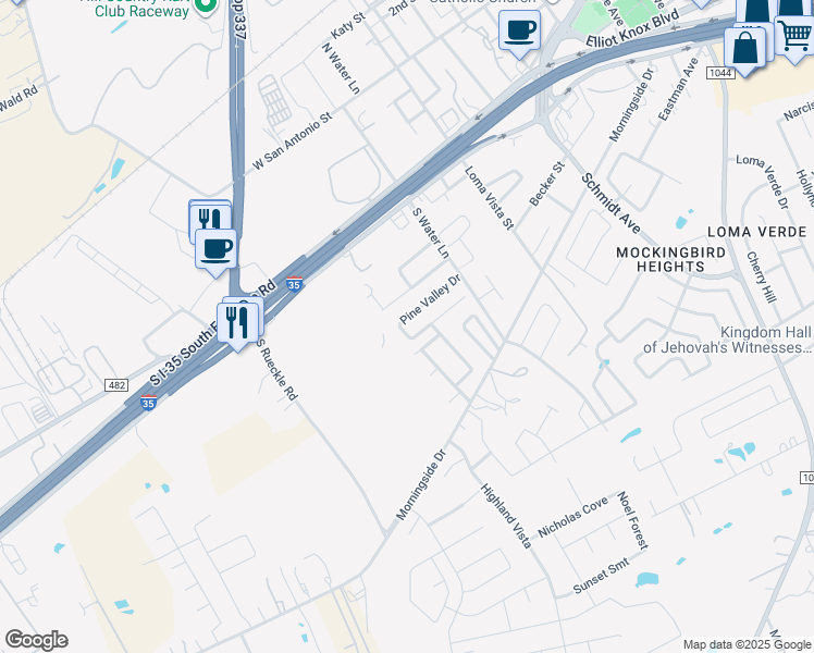 map of restaurants, bars, coffee shops, grocery stores, and more near 3038 Pine Valley Drive in New Braunfels
