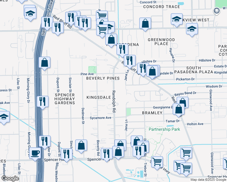 map of restaurants, bars, coffee shops, grocery stores, and more near 2535 Randolph Road in Pasadena